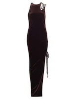Lace-Up Velvet Maxi-Dress