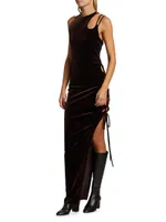 Lace-Up Velvet Maxi-Dress