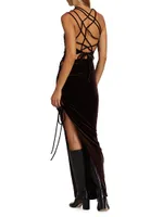 Lace-Up Velvet Maxi-Dress
