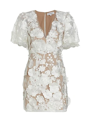 Zayla Floral Lace Puff-Sleeve Minidress