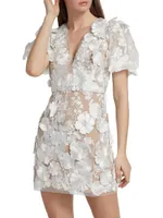 Zayla Floral Lace Puff-Sleeve Minidress