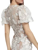 Zayla Floral Lace Puff-Sleeve Minidress