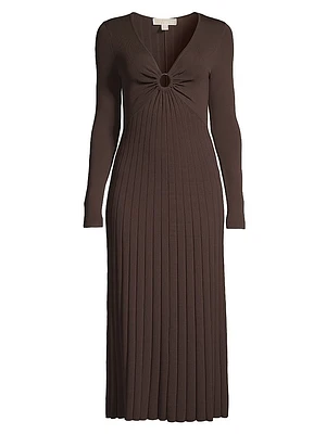 O-Ring Pleated Knit Midi-Dress
