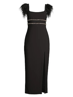 Prima Crystal & Feather Midi-Dress