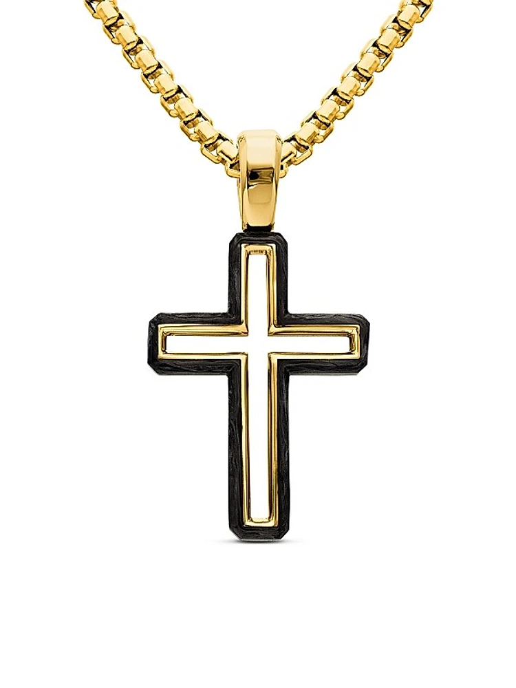 Forged Carbon Cross Pendant in 18K Yellow Gold, 24mm