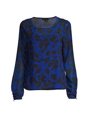 City Mist Floral Ruched-Cuff Top