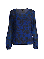 City Mist Floral Ruched-Cuff Top