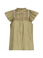 Louella Ruffled Cotton Button-Front Shirt