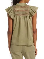 Louella Ruffled Cotton Button-Front Shirt