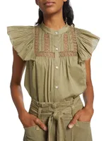 Louella Ruffled Cotton Button-Front Shirt