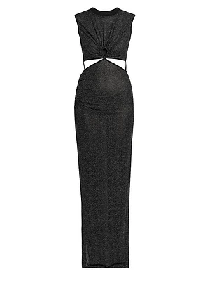 Keyhole Glitter Mesh Maxi Dress