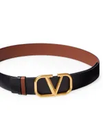 Vlogo Signature Reversible Elk-Print Calfskin Belt MM