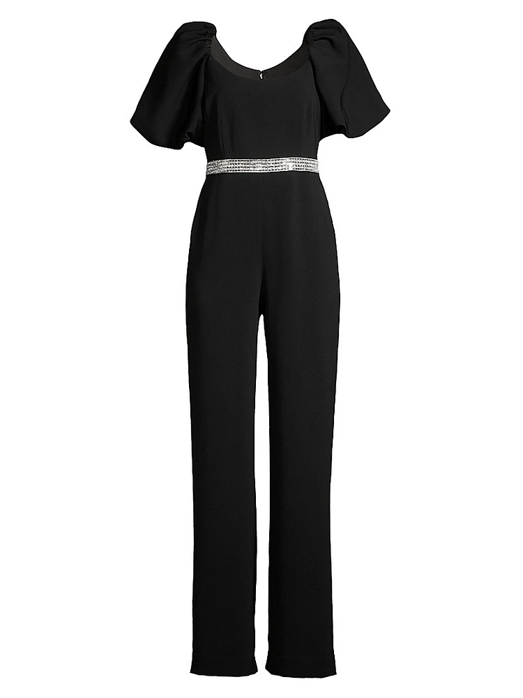 Crystal-Embellished Puff-Sleeve Jumpsuit