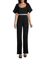 Crystal-Embellished Puff-Sleeve Jumpsuit