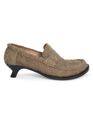 Loewe Tierra 40MM Leather Kitten-Heel Loafer Pumps