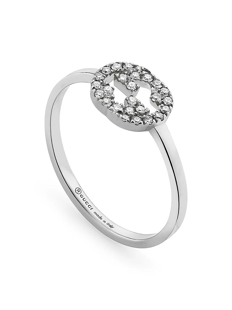 Interlocking G 18K White Gold & 0.12 TCW Diamond Ring