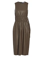 Faux Leather Ruched Midi-Dress