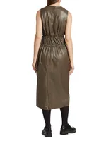 Faux Leather Ruched Midi-Dress