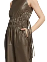 Faux Leather Ruched Midi-Dress
