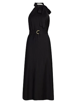 Belted High-Neck Midi-Dress