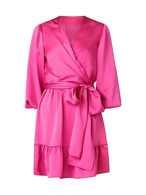 Satin Tie-Waist Wrap Minidress