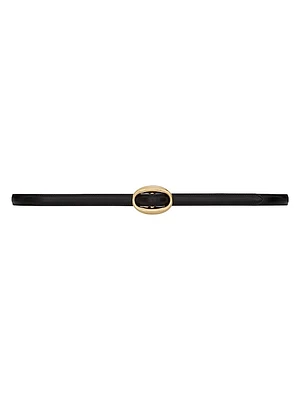 Oval Buckle Thin Belt Smooth Leather