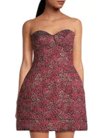 Floral Jacquard Strapless Minidress