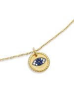 Cable Collectibles Evil Eye Necklace in 18K Yellow Gold with Pavé Blue Sapphires and Diamonds, 11mm