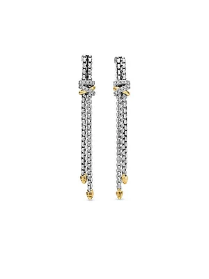 Helena Chain Drop Earrings in Sterling Silver with 18K Yellow Gold and Diamonds, 50.8mm