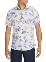 Slim-Fit Beach Scene Print Short-Sleeve Shirt