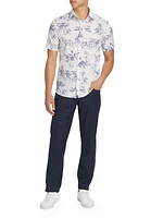 Slim-Fit Beach Scene Print Short-Sleeve Shirt