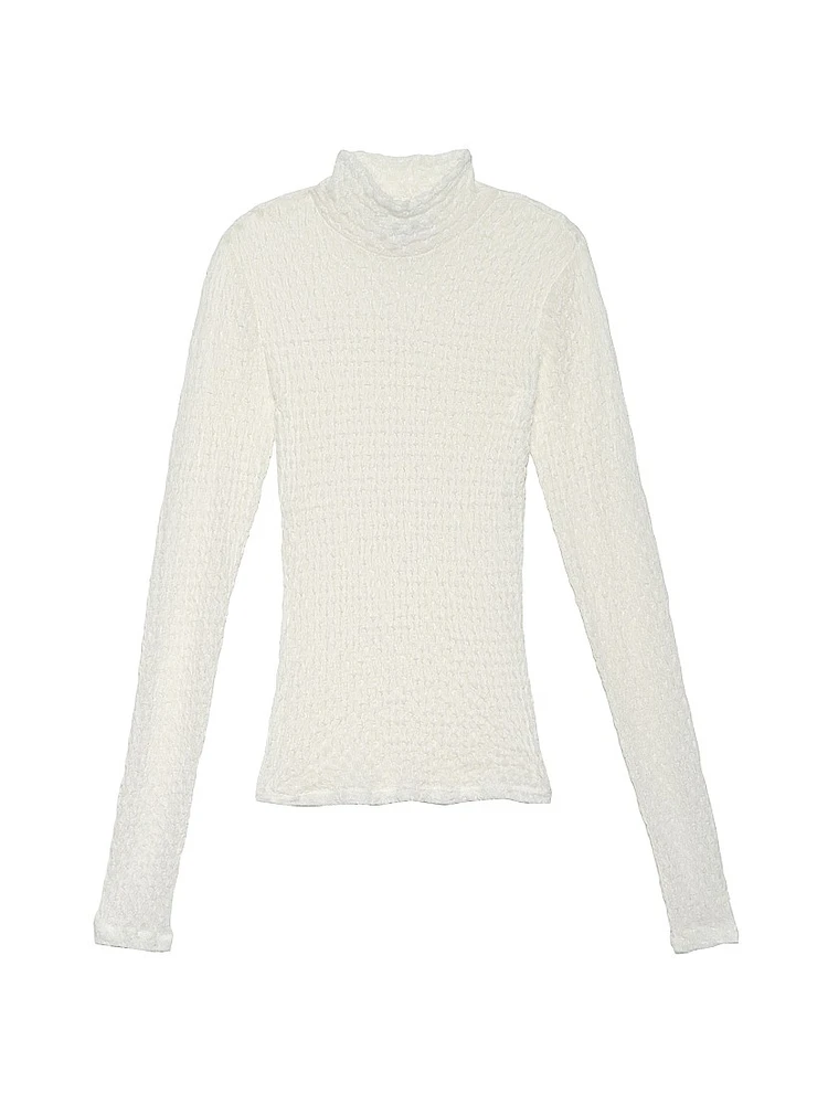 Textured Mesh Mock-Turtleneck Top
