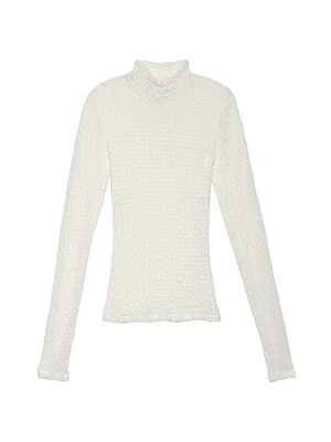 Textured Mesh Mock-Turtleneck Top