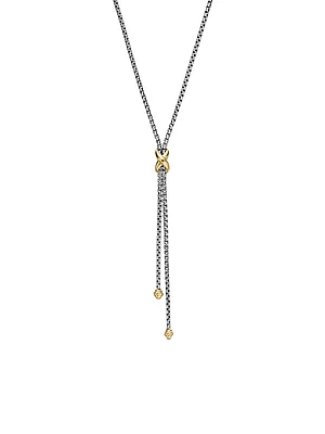 Petite X Lariat Necklace in Sterling Silver with 18K Yellow Gold