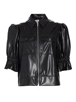 Holly Faux Leather Puff-Sleeve Jacket