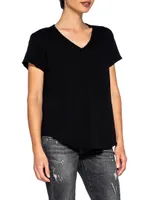 Short Sleeve V-Neck Raw Hem T-Shirt