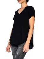 Short Sleeve V-Neck Raw Hem T-Shirt