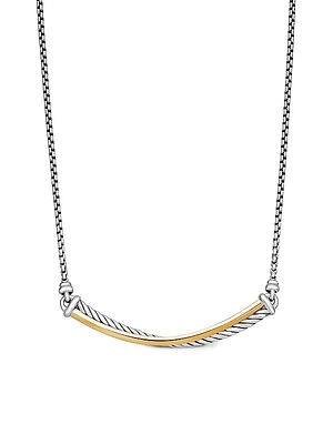 Crossover Bar Necklace in Sterling Silver with 18K Yellow Gold