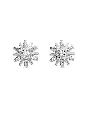 Petite Starburst Stud Earrings in Sterling Silver with Diamonds, 10mm