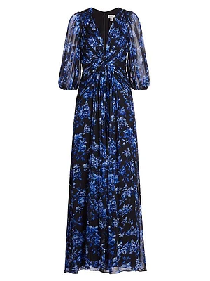 Floral Knot-Front Maxi Dress