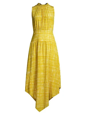 Printed Silk Asymmetric Midi-Dress