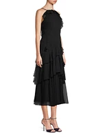 Polka Dot Tiered Chiffon Midi-Dress