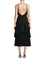 Polka Dot Tiered Chiffon Midi-Dress