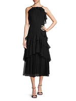 Polka Dot Tiered Chiffon Midi-Dress
