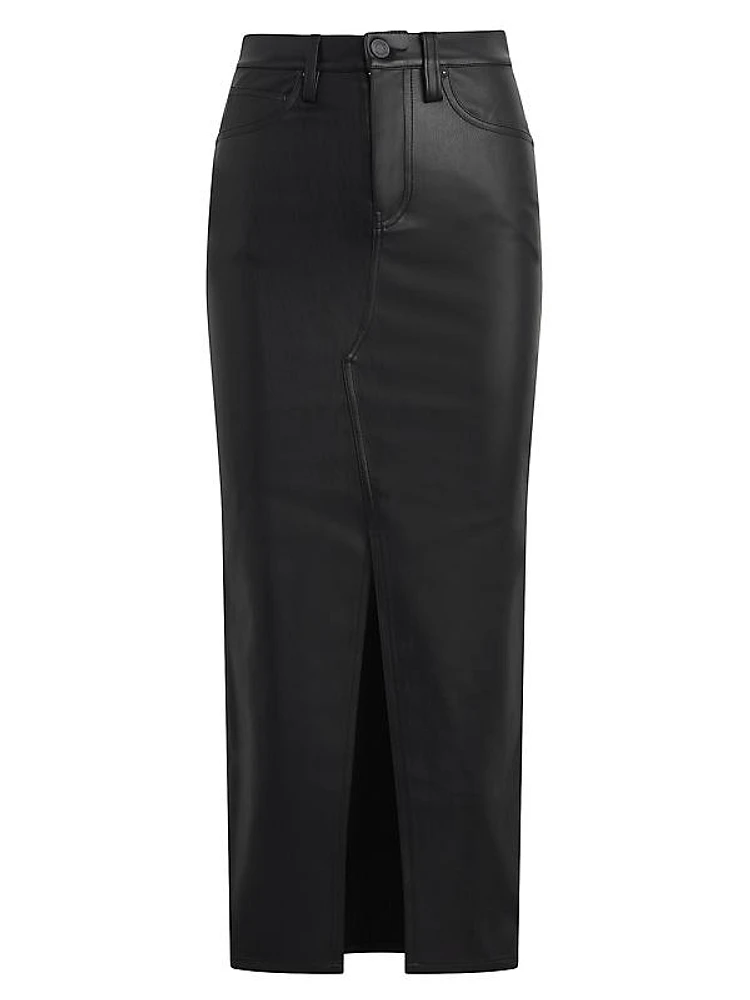 Faux Leather Five-Pocket Midi-Skirt