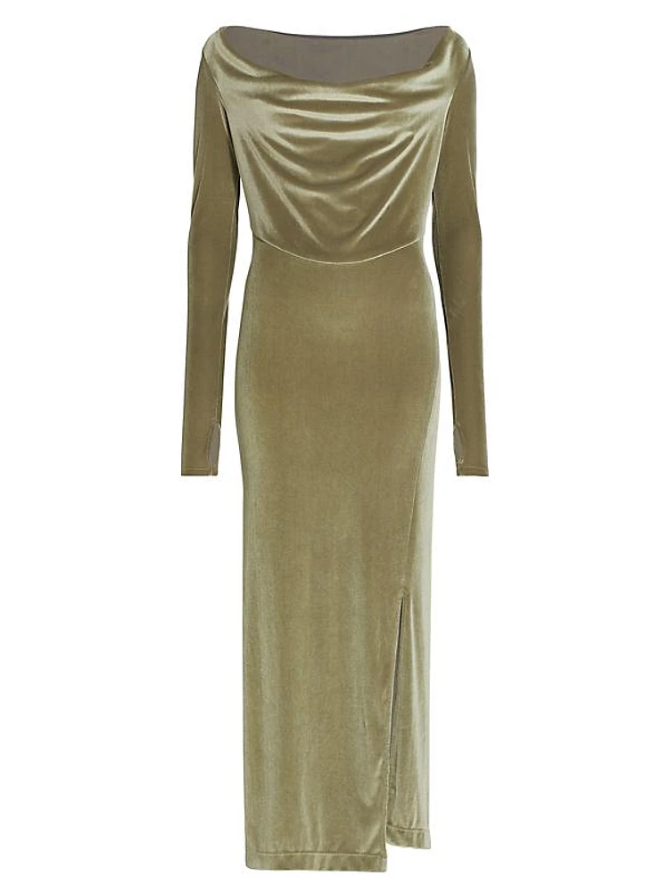Draped Velvet Maxi Dress
