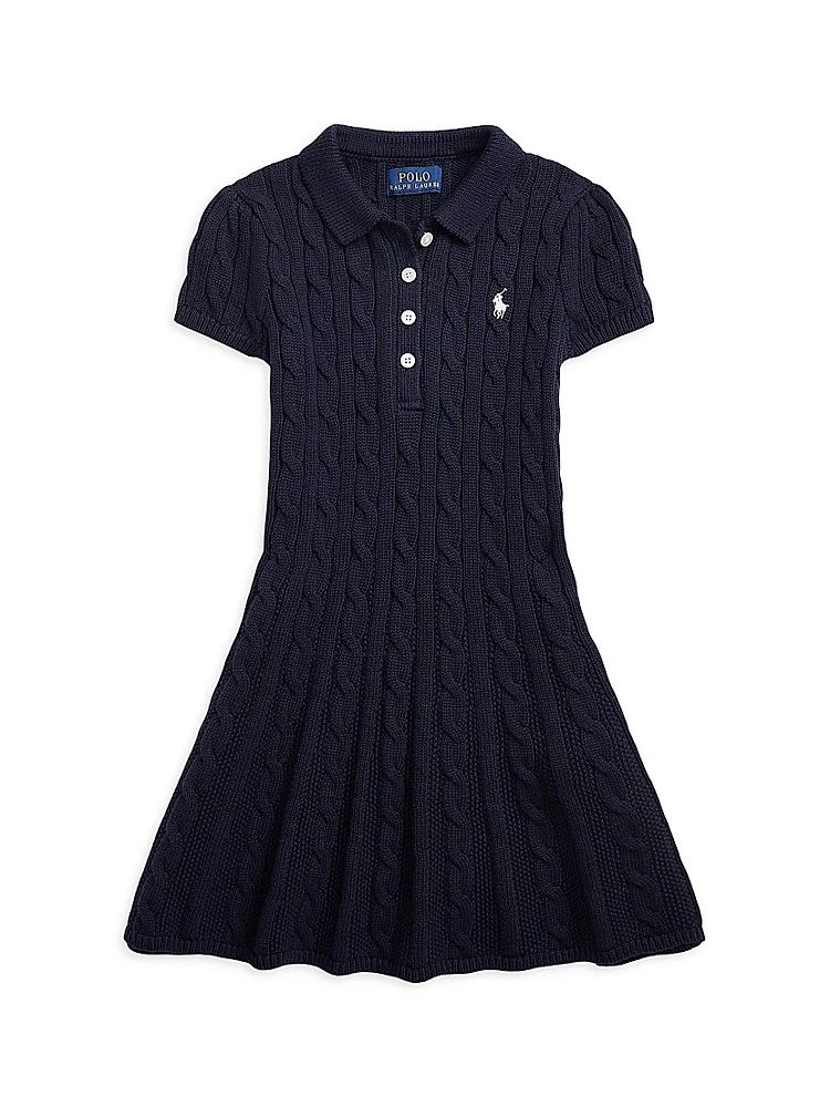 Little Girl's & Cable-Knit Cotton Polo Sweaterdress