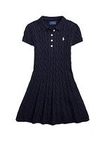 Little Girl's & Cable-Knit Cotton Polo Sweaterdress