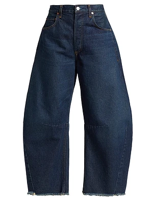 Horseshoe Wide-Leg Frayed Jeans
