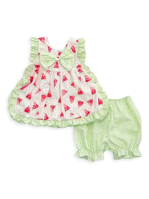 Baby Girl's & Little Mia's Melon Apron Set